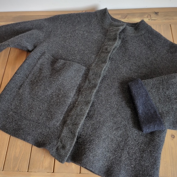 COS Grey Wool Blend Boiled Wool Cropped Sweater Jacket Stand Collar - Picture 5 of 13